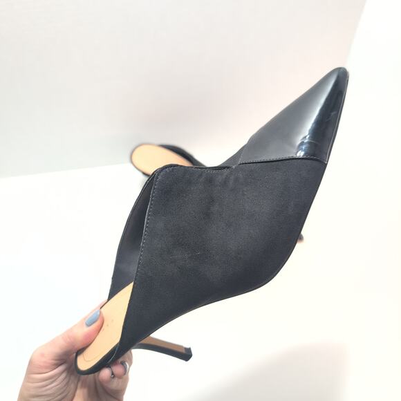 Zara Trafaluc Pointed Toe Kitten Heel Mules Women's Size 10 Patent Black Suede - Picture 2 of 9